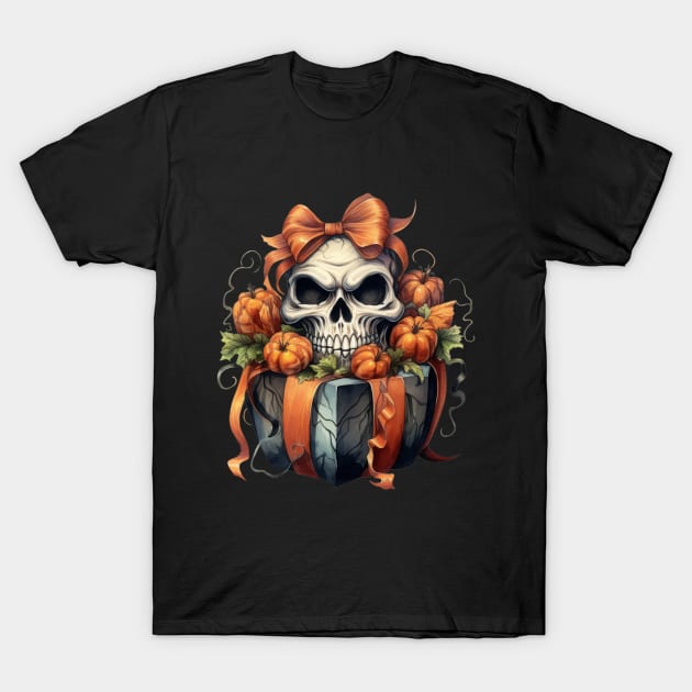 Halloween Skull gift Pumpkin T-Shirt by LaartStudio